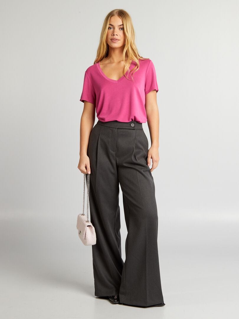 Stretch T-shirt met V-hals - ROZE