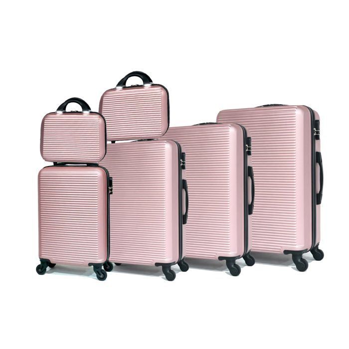 Set di valigie CELIMS da 6 pezzi - ABS - Oro rosa - 4 ruote girevoli a 360°