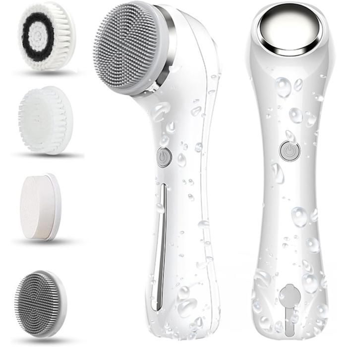 Brosse nettoyante visage 2 en 1 étanche IPX7, nettoyage en profondeur, exfoliation douce et élimination des points noirs (blanche)