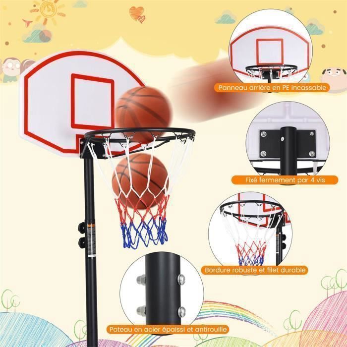 Aro de baloncesto independiente COSTWAY para niños y adultos, altura ajustable de 179 a 208 cm, para uso interior y exterior, con ruedas y 2 redes.