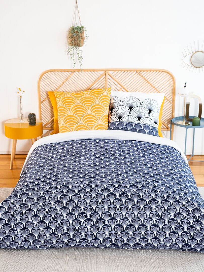 Conjunto de cama estampado - casal - azul/amarelo
