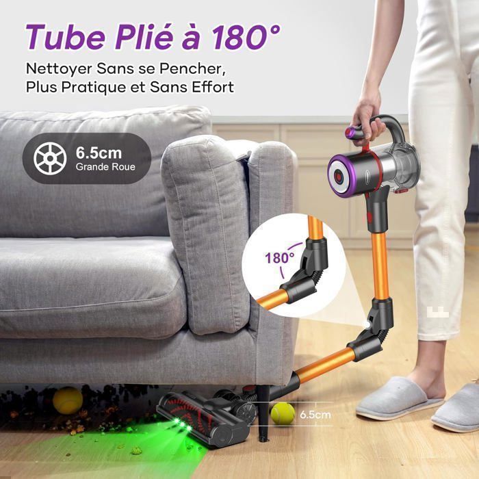 Aspirateur Balai, 550W Puissant, 53min Autonomie, Filtration 5 Étapes, Anti-Poils d'Animaux