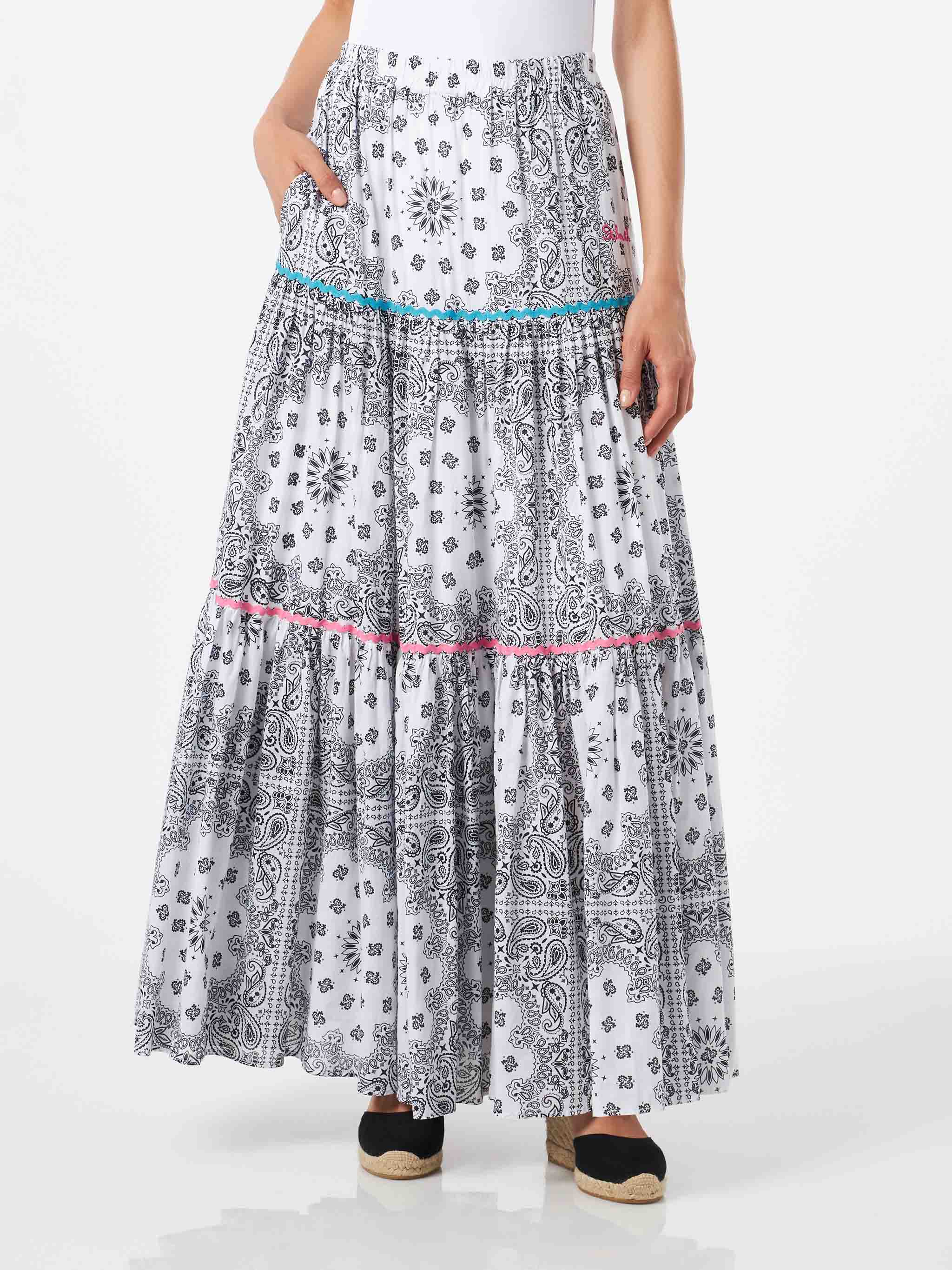 Lange katoenen damesrok met bandana-print