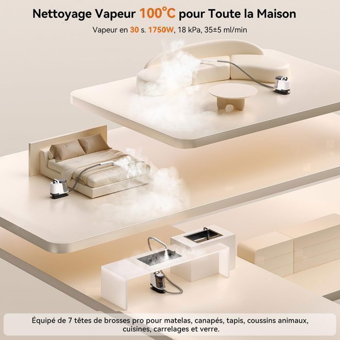 UWANT Y100 Steam - Pulitore a vapore multifunzionale - 3 modalità (vapore/acqua calda/acqua fredda), 18 kPa, sterilizzazione al 99,99%, portata di 6,5 m