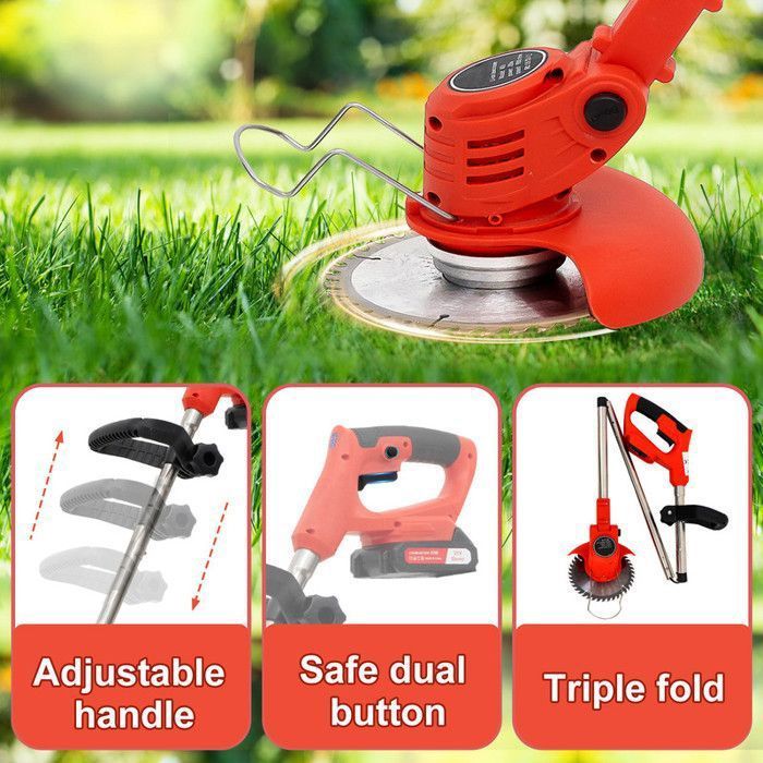 OUTIGO Cordless Electric Brush Cutter, Lawn Trimmer, Adjustable Handle, Cordless Brush Cutter, Foldable