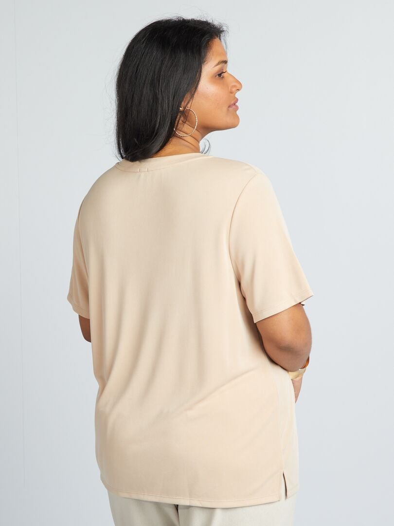 Stretch T-shirt met korte mouwen - BEIGE