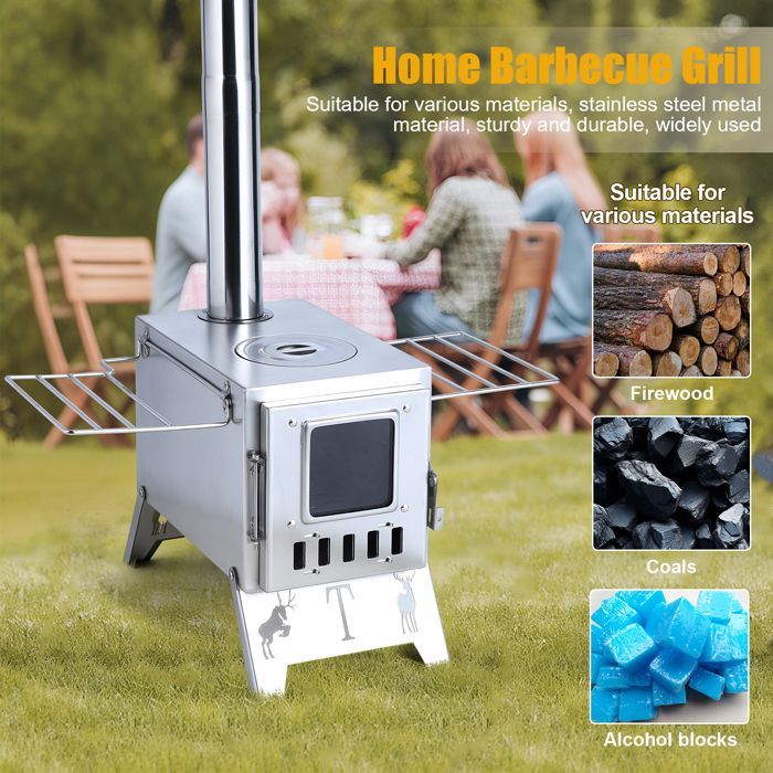 FLASIDU Opvouwbare Houtskool Tuinbarbecue met Dubbel Zijrek, Buitenbarbecue, voor 2-3 Personen, Roestvrij Staal