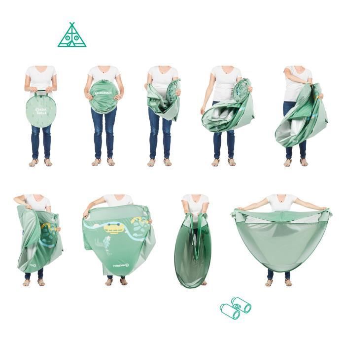 Tenda per bambini BADABULLE con protezione UV, tenda da spiaggia grande, elevata protezione solare SPF 50+, sistema pop-up, verde