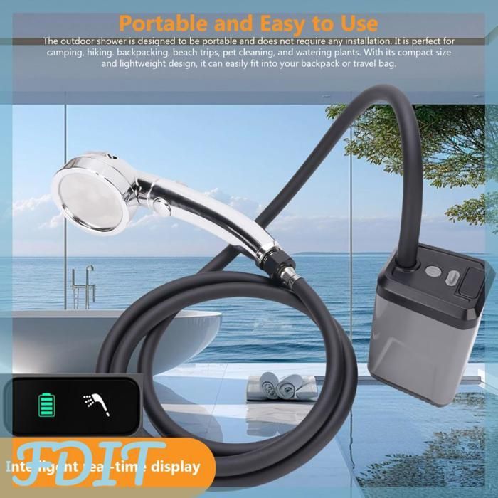 Ducha portátil para camping GOTOTOP, bomba de ducha eléctrica para exteriores, bomba para equipos deportivos, gris.