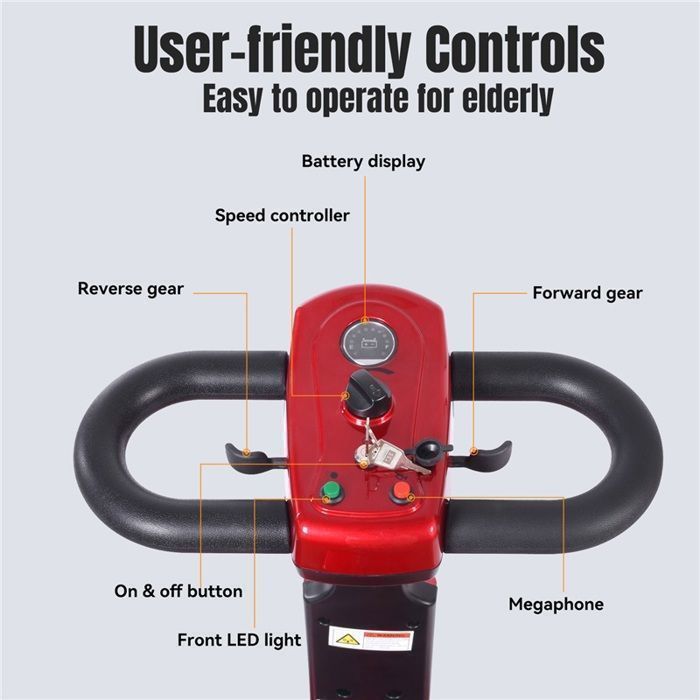 SEEDREAM LUCAS PRO X-02, Red, 300W Motor, 24V 12AH Battery, 6KM/H, Senior Scooter, Electric Quadricycle, 20KM Range