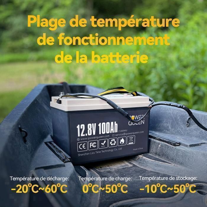 Power Queen Lithium LiFePO4-accu - 12V 100Ah - 1280Wh - BMS100A - 4000~15000 laadcycli voor campers en zonne-energiesystemen