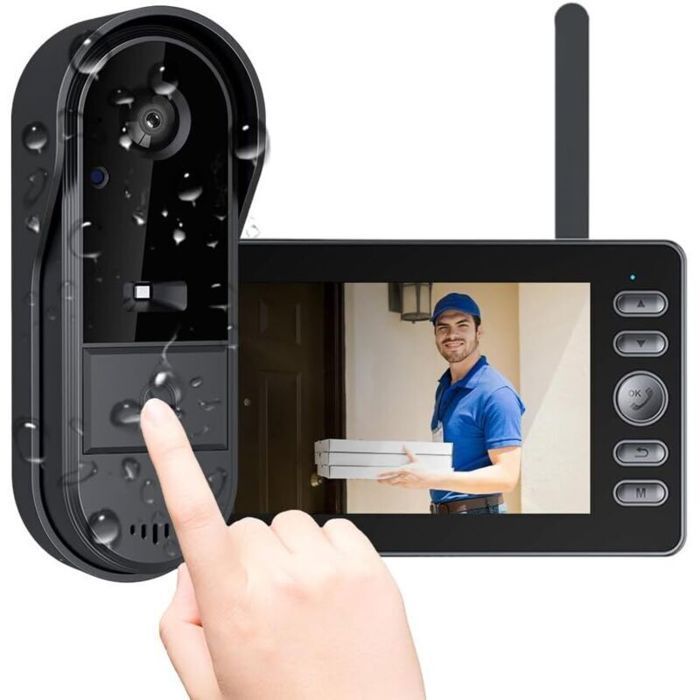 Videocitofono wireless - SHI - Schermo IPS da 4,3 pollici - Telecamera HD 1080P - Impermeabile IP65 - Visione notturna