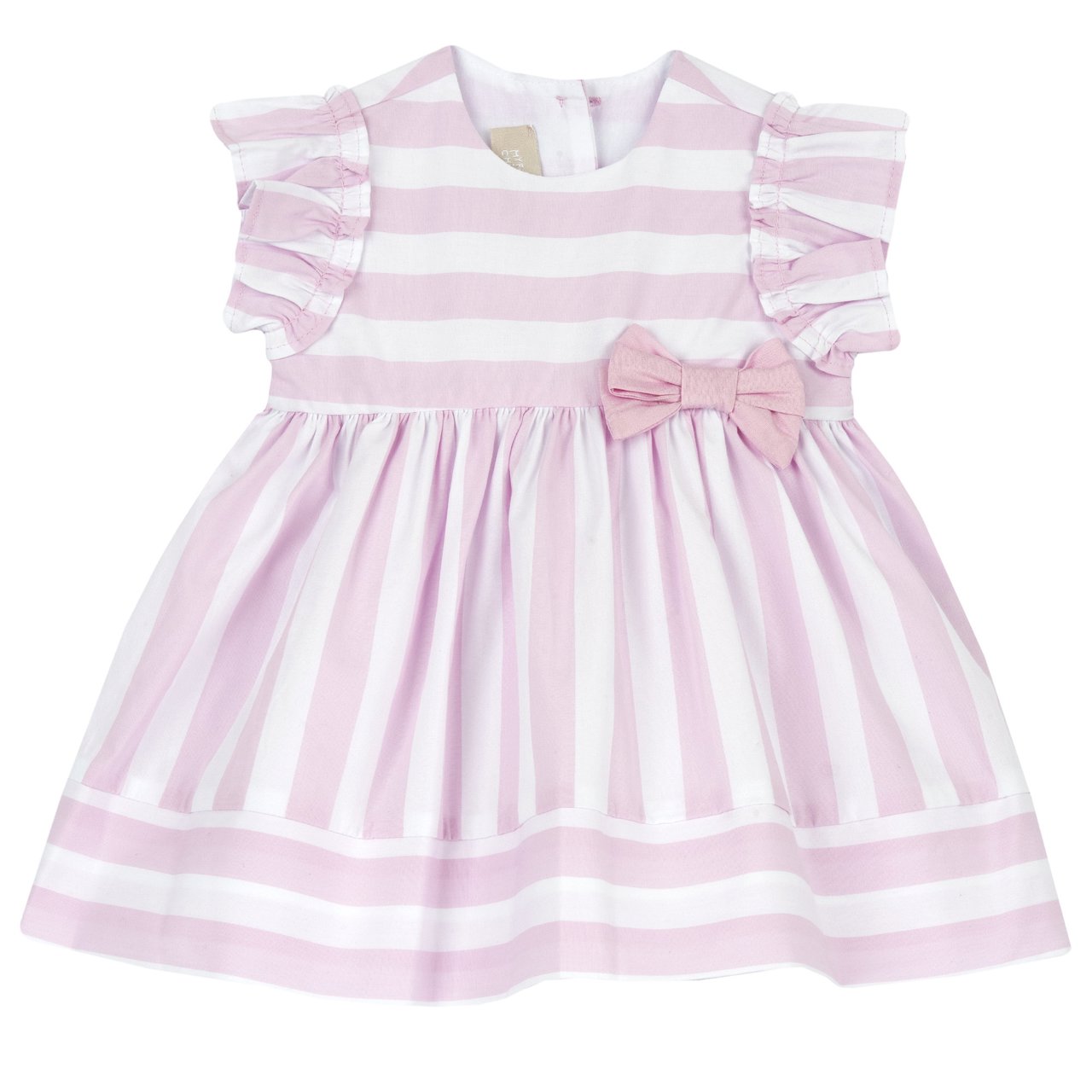 Vestido de rayas con fruncido rosa