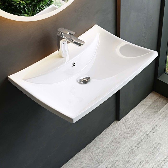 Vasque de salle de bains - Mai & Mai - Lave main évier rectangulaire en céramique blanc - Sans trop-plein
