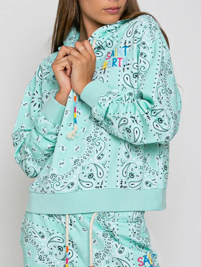 Katoenen bandana-hoodie met Saint Barth-borduurwerk.