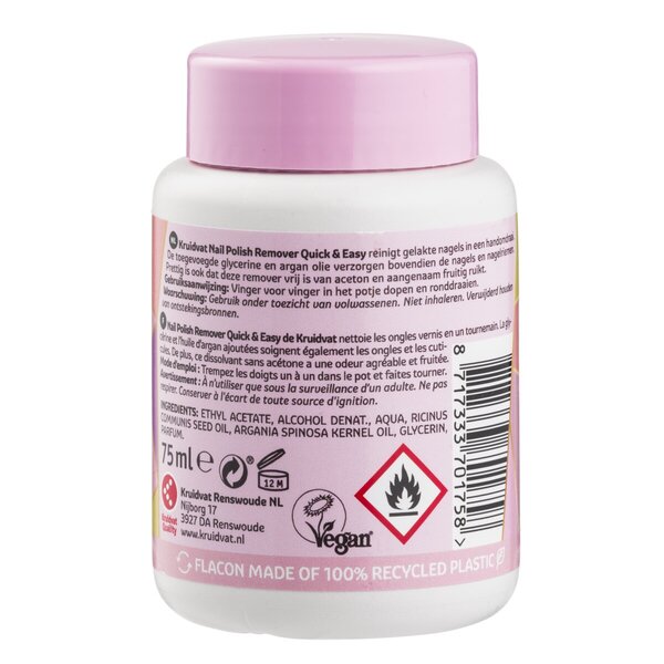 Dizolvant de ojă Kruidvat Nail Care rapid și ușor, fără acetonă<br>75ml