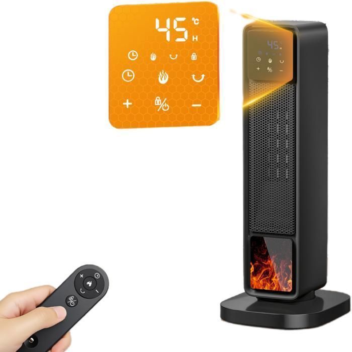 Calefactor auxiliar PTC de 2200 W, calefactor con ventilador, protección antivuelco/sobrecalentamiento, calefactor con ventilador para sala de estar/oficina.