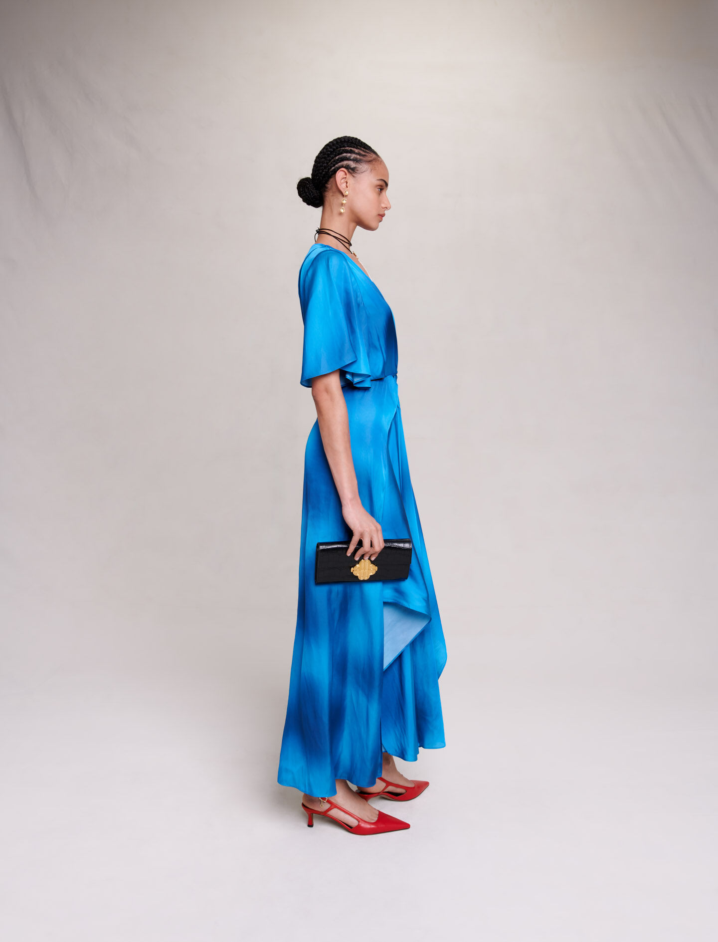 Rochie lungă din satin - Albastră