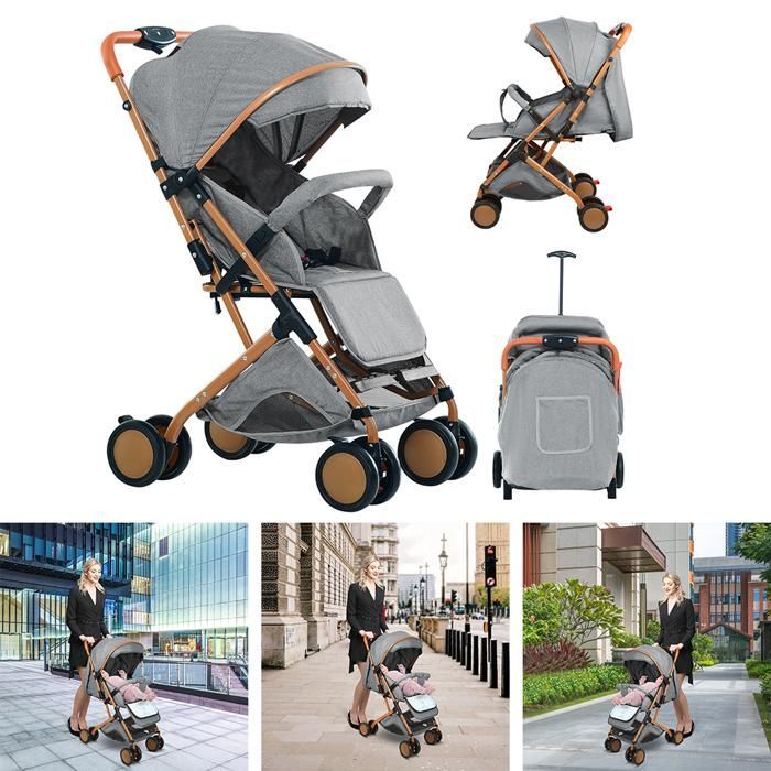 Silla de paseo - XUANYU - Triciclo de empuje - Capota extragrande + Estructura grande + Ajustable + Mosquitera - Gris