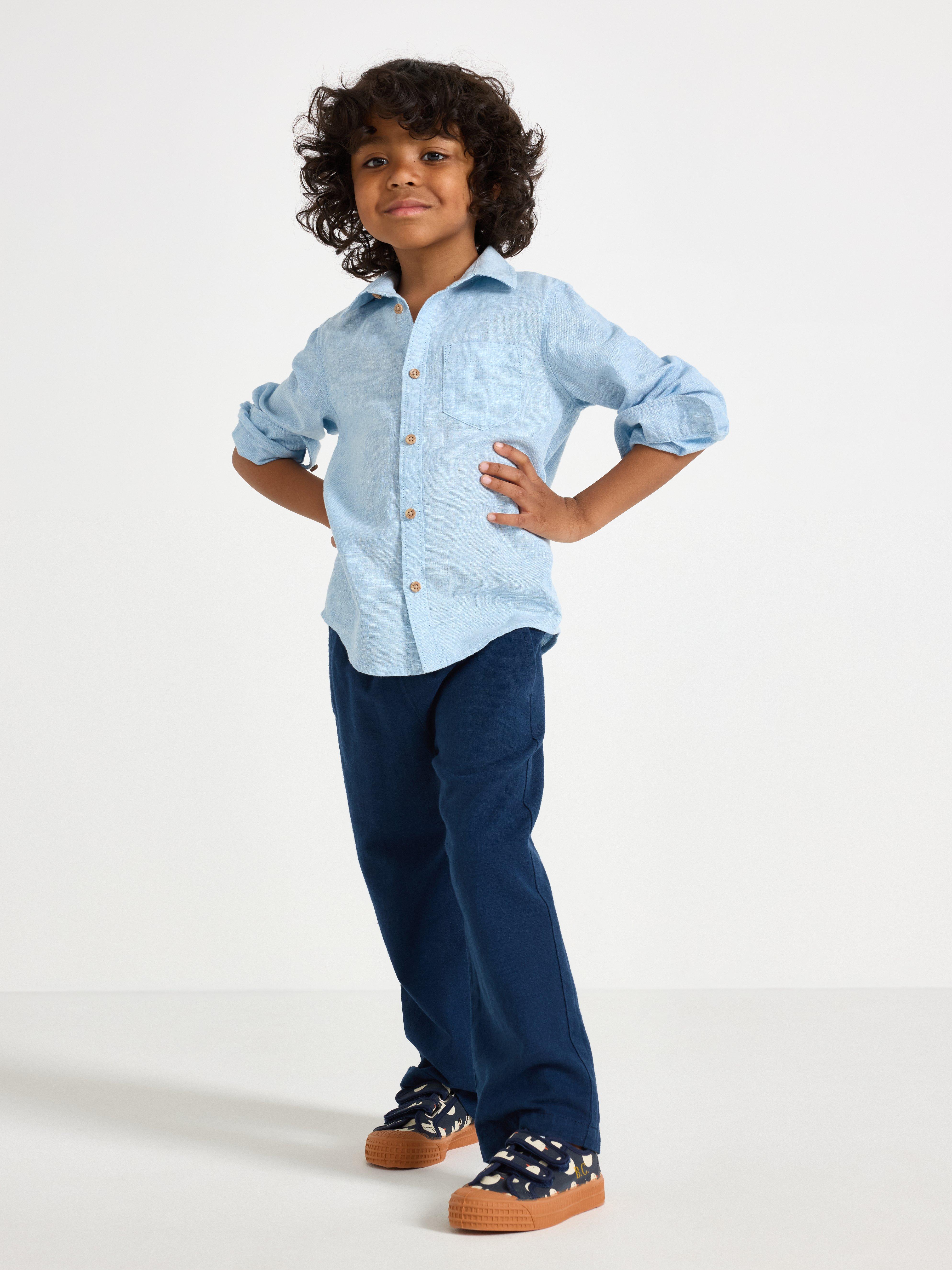 Byxor i linneblanding Dark Blue