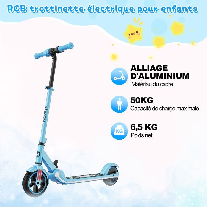 RCB R11S Trottinette Électrique Enfants, Écran LED, Néons Colorés, Vitesse et Hauteur Réglables, Cadeau Idéal Bleu