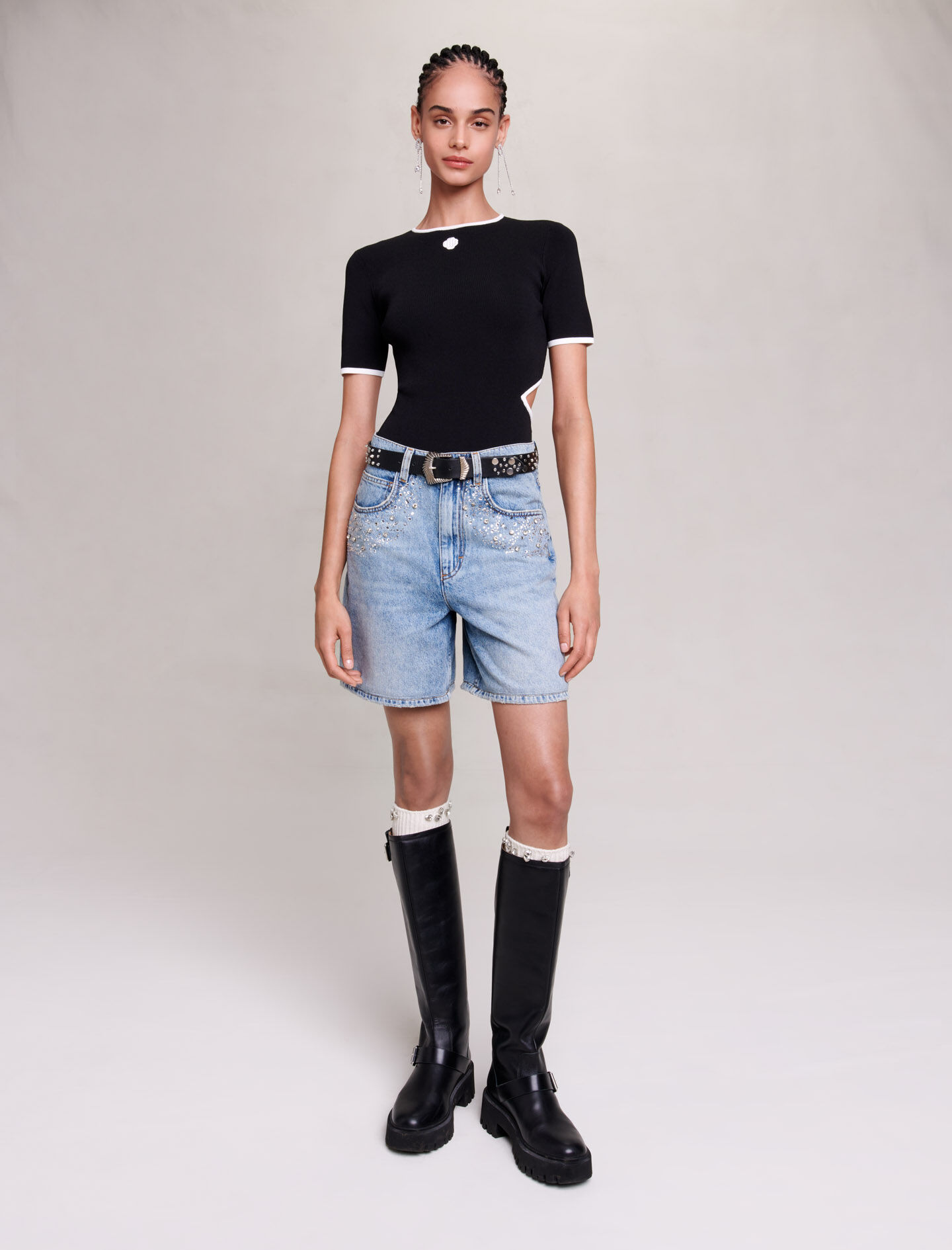 Denim shorts met strasssteentjes - Blauw