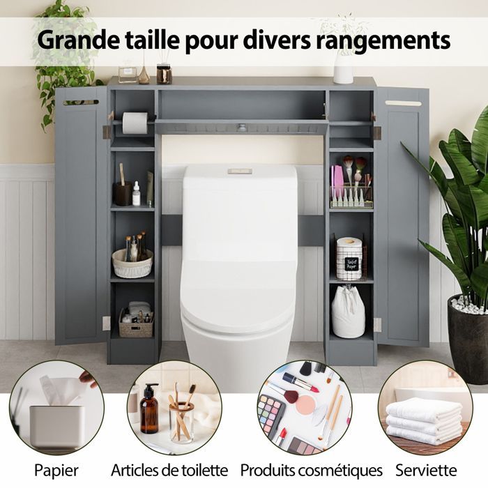 COSTWAY Bathroom Cabinet with Adjustable Shelves and Toilet Paper Holder, 89 x 19.5 x 99 cm, Grey