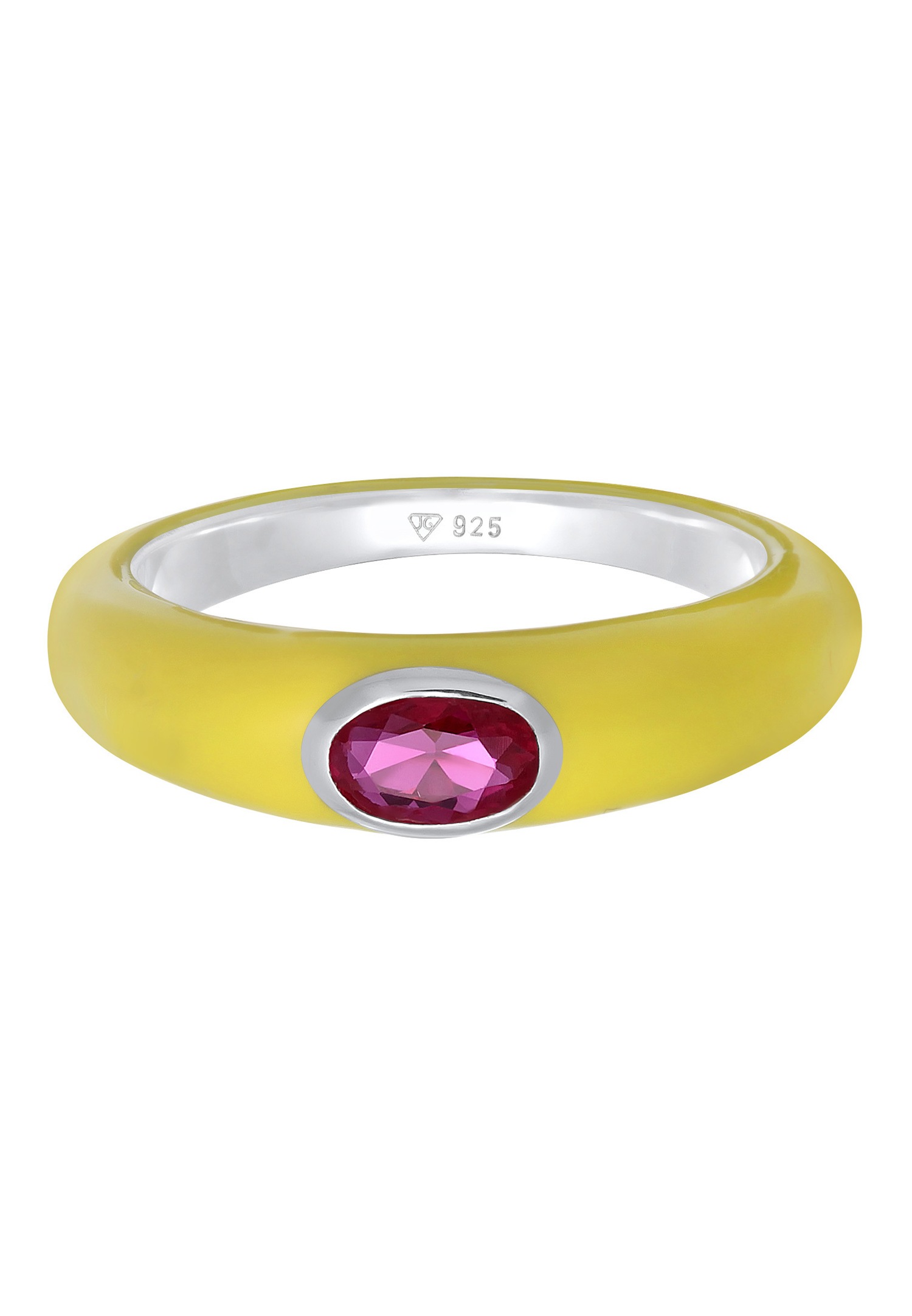 Elli Femmes Solitaire Ovale avec Émail orange et Cristal de zirconium vert en Argent Sterling 925 Plaqué Or