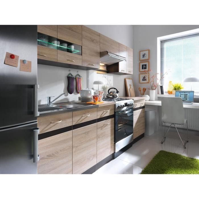 Cozinha completa JUNONA 2,40m - 7 elementos - Acabamento em carvalho Sonoma - Bancada incluída
