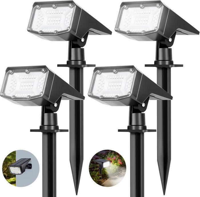 Set van 4 solar buitenspots, 50 LED solar tuinlampen, IP68 waterdicht, krachtige solar schijnwerper voor buiten
