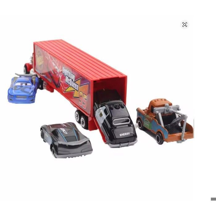 Autorace 7-delige metalen voertuigenset (6 auto's en 1 vrachtwagen) Lightning McQueen kinderspeelgoed