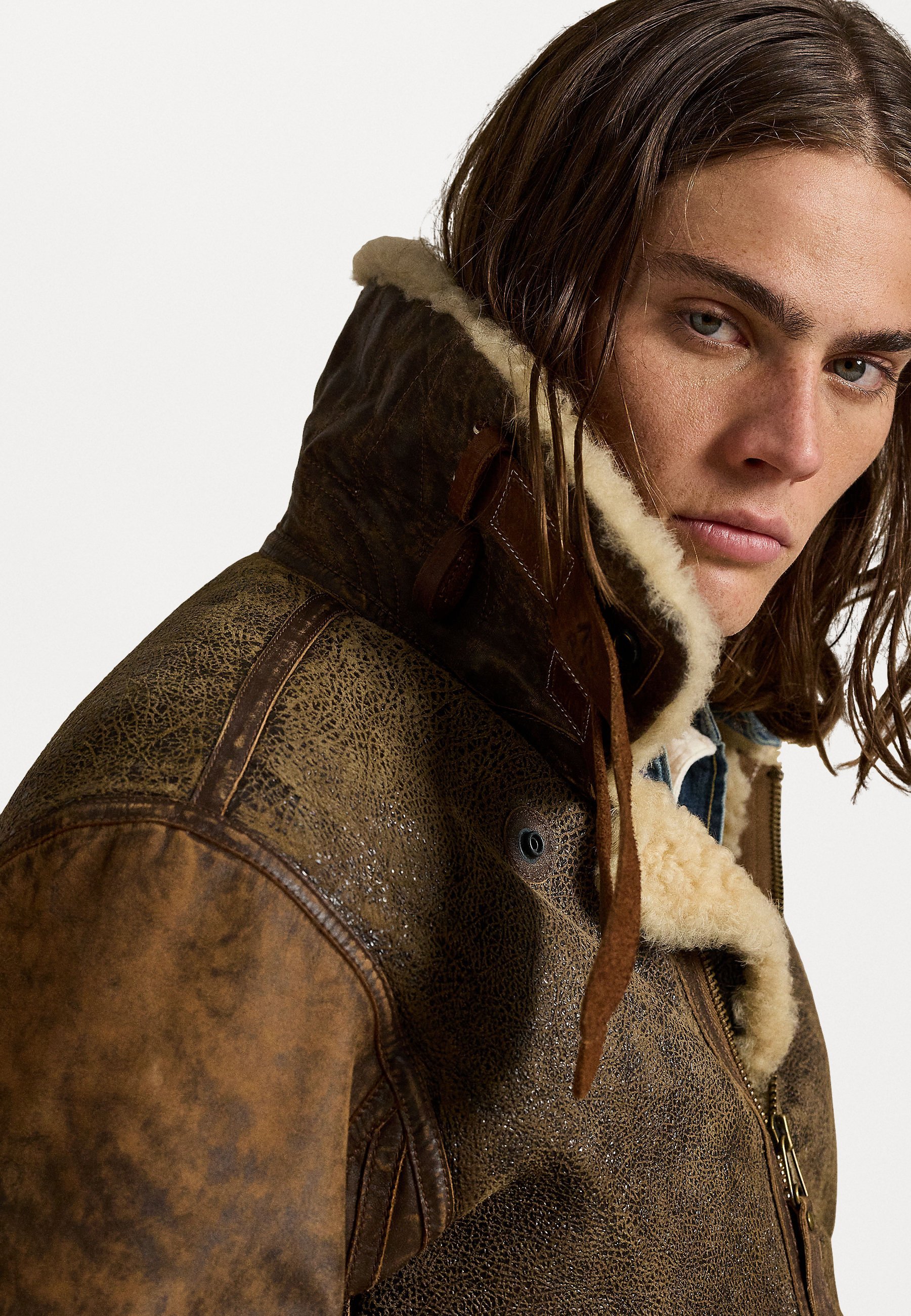 Polo Ralph Lauren BOMBERJACK MET LEREN AFWERKING EN SHEARLING - Leren jas - bruin aarde