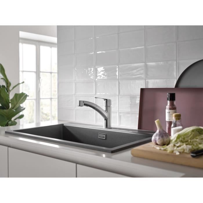 Keukenkraan - Supersteel - Eengreeps mengkraan voor de wastafel - Uittrekbare sproeikop - 90° draaibare lage uitloop - GROHE Start -