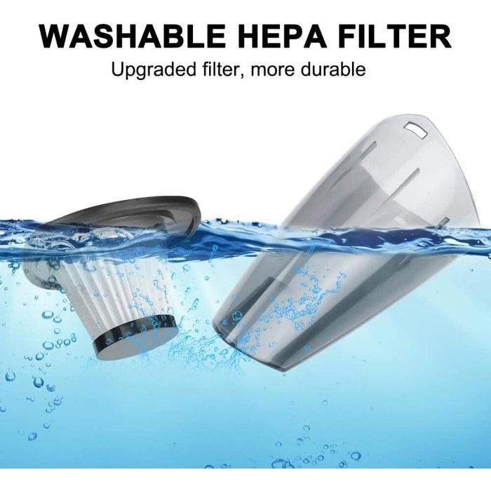 Aspiradora de mano inalámbrica recargable para coche de 120 W - Limpieza en seco y húmedo - 2 filtros HEPA - Con bolsa de almacenamiento - Negra