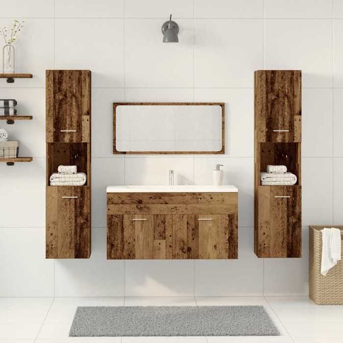 vidaXL Ensemble de meubles salle de bain 4 pcs bois d'ingénierie, armoire de salle de bain, placard de salle de bain, meuble