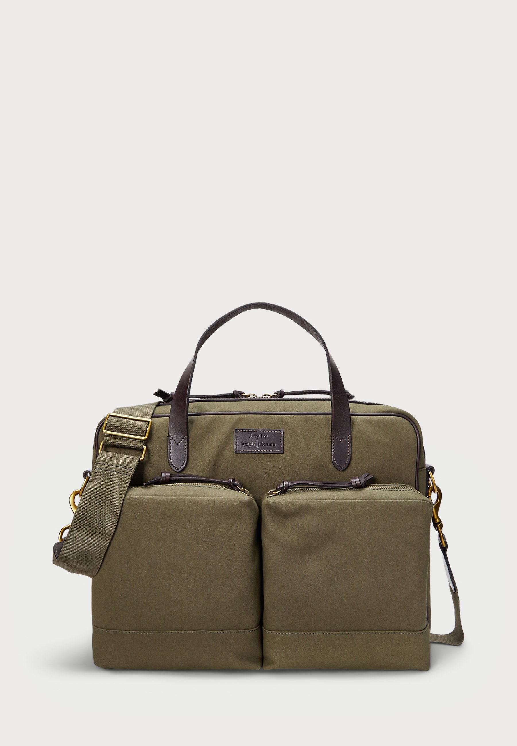 Polo Ralph Lauren LEATHER TRIMM CANVAS COMMUTER BAG - Sülearvutikott - roheline/tumepruun