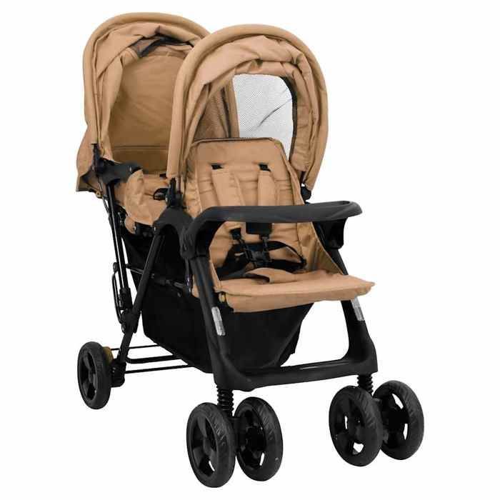 vidaXL Double Stroller, Foldable Travel Pram, Toddler Stroller, Outdoor Protection against the elements 10349