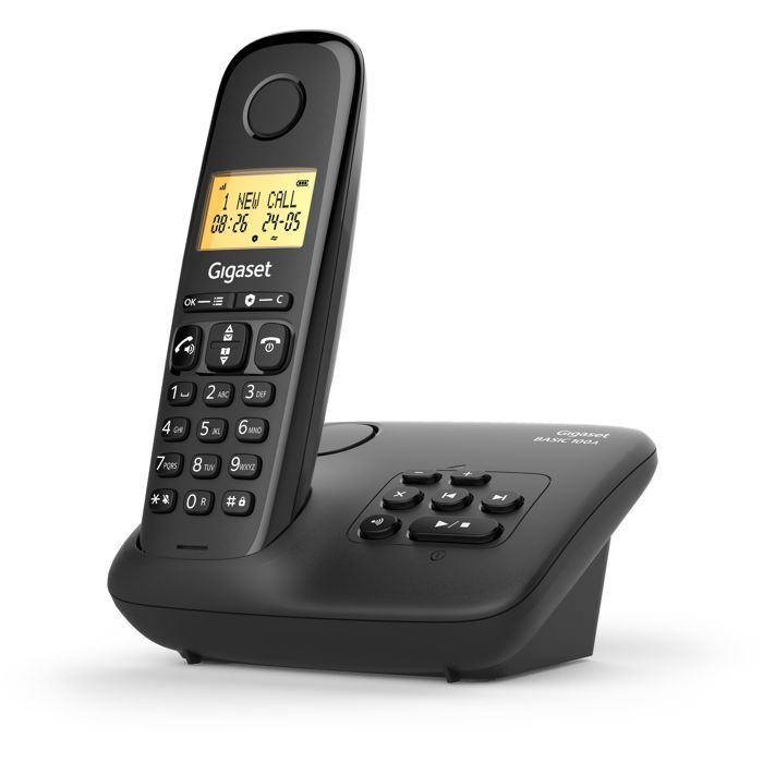 Vaste telefoon - GIGASET - Basic 100A - Antwoordapparaat - Handsfree-modus - Scherm met achtergrondverlichting - Telefoonboek voor 50 contacten - Gespreksblokkering - Zwart