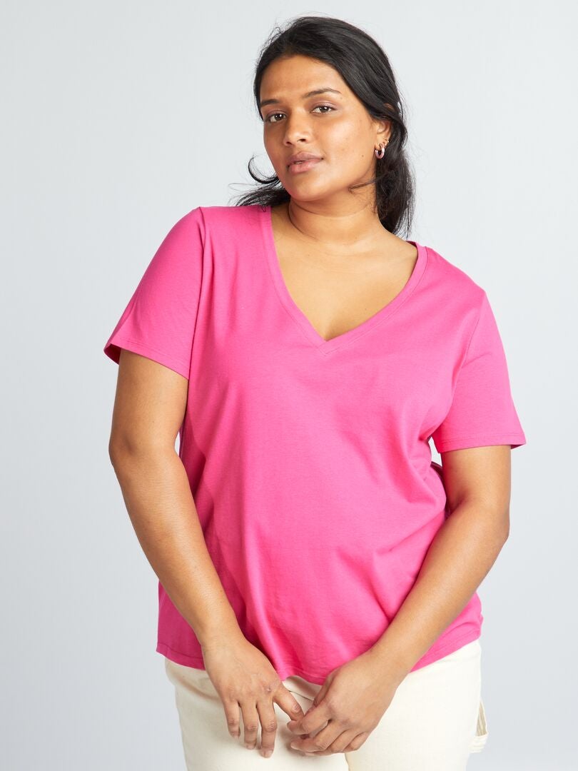 V-hals jersey T-shirt - ROZE