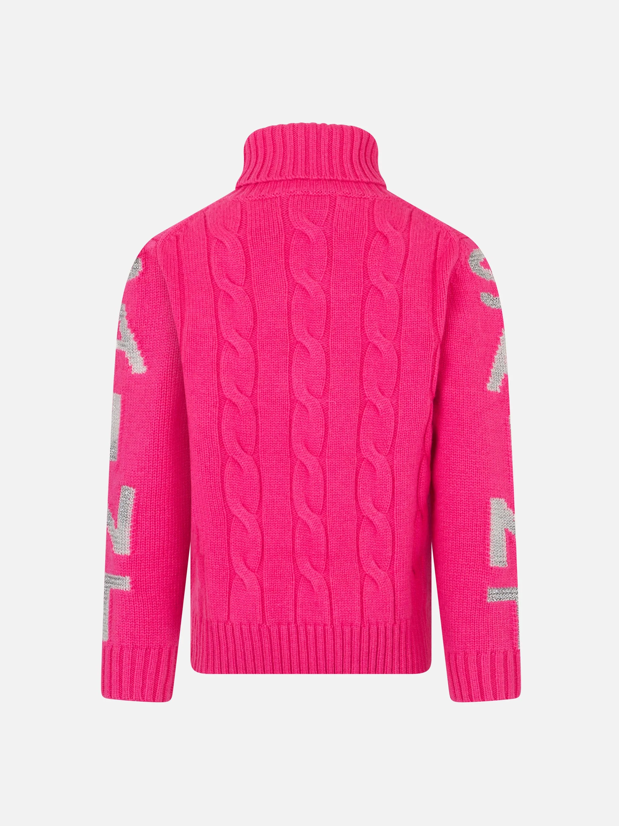 Maglione intrecciato da bambina a collo alto con stampa jacquard Saint