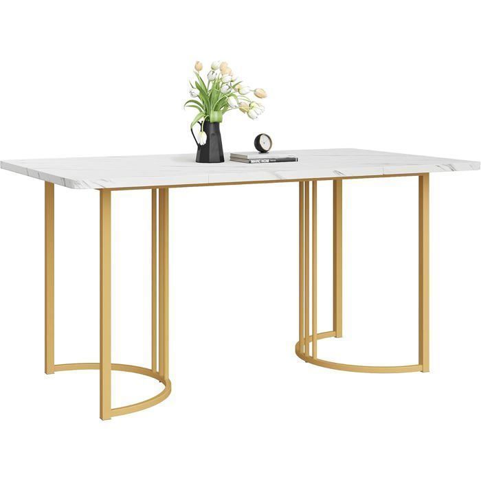 Tavolo da pranzo rettangolare Lemonbest, 140 x 80 x 75 cm, tavolo da cucina moderno, struttura in metallo, motivo effetto marmo, piedini regolabili.