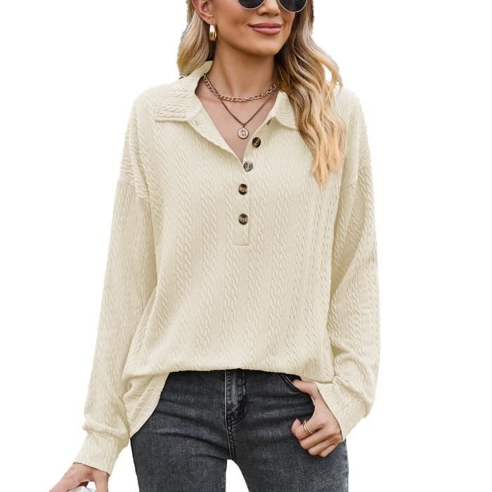 Sweat Femme INSFITY - Col Revers Manches Longues Boutons Automne Printemps - Vert