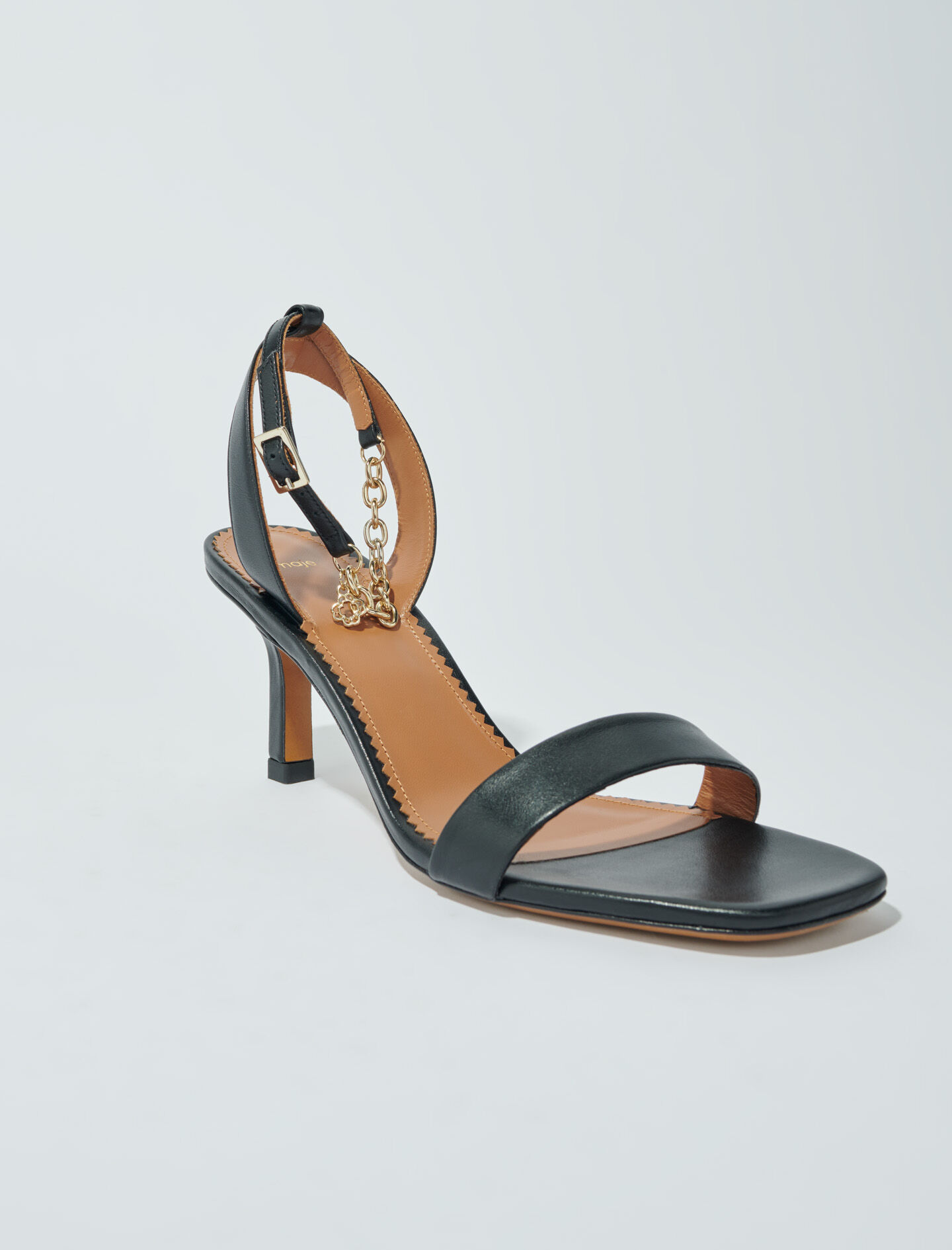 Sandalen met hak van leer - Zwart