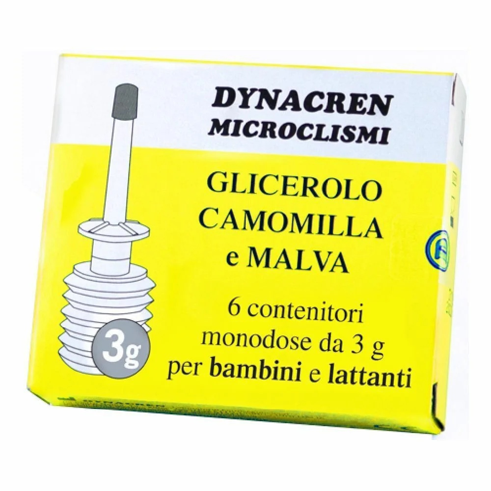 Dynacren micro-klysma's met kamille en malva, 6 stuks van 3 g elk, voor kinderen en baby's.