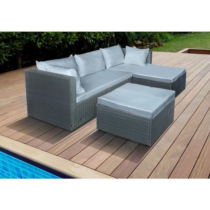 „Diya“ 3-Sitzer-Gartenlounge-Set aus Kunstharz – Hellgrau
