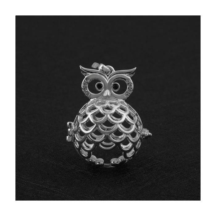 Hollow owl cage pregnancy bola with crystals and pink ball