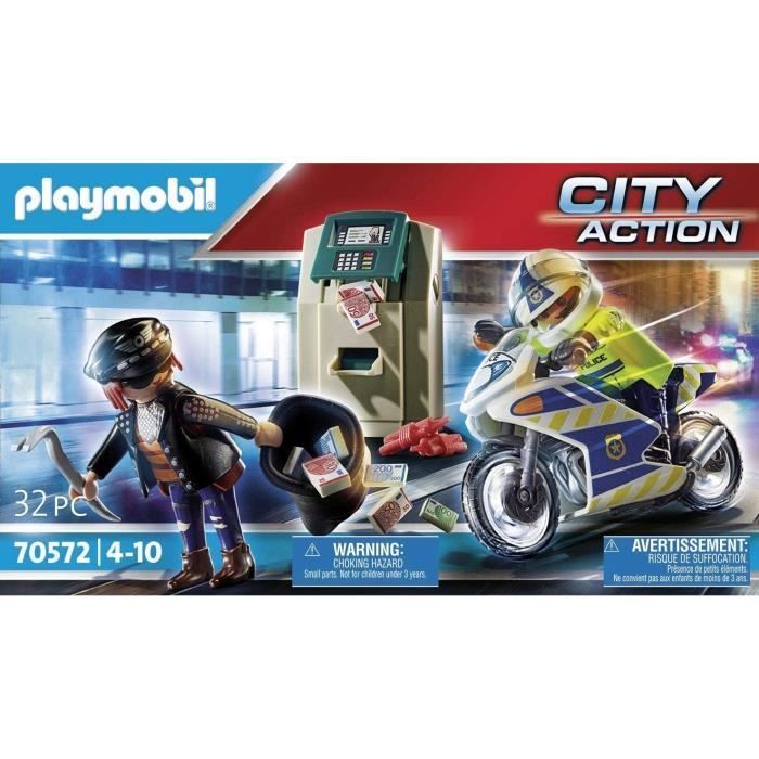 PLAYMOBIL 70572 Politieagent op een motor en dief, Stadsactie, Politieagenten, Leeftijd 4+