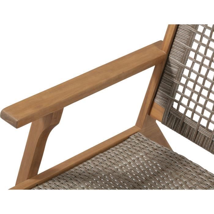 Low garden armchair in FSC acacia wood and woven resin - BORA - W60xD76xH73 cm