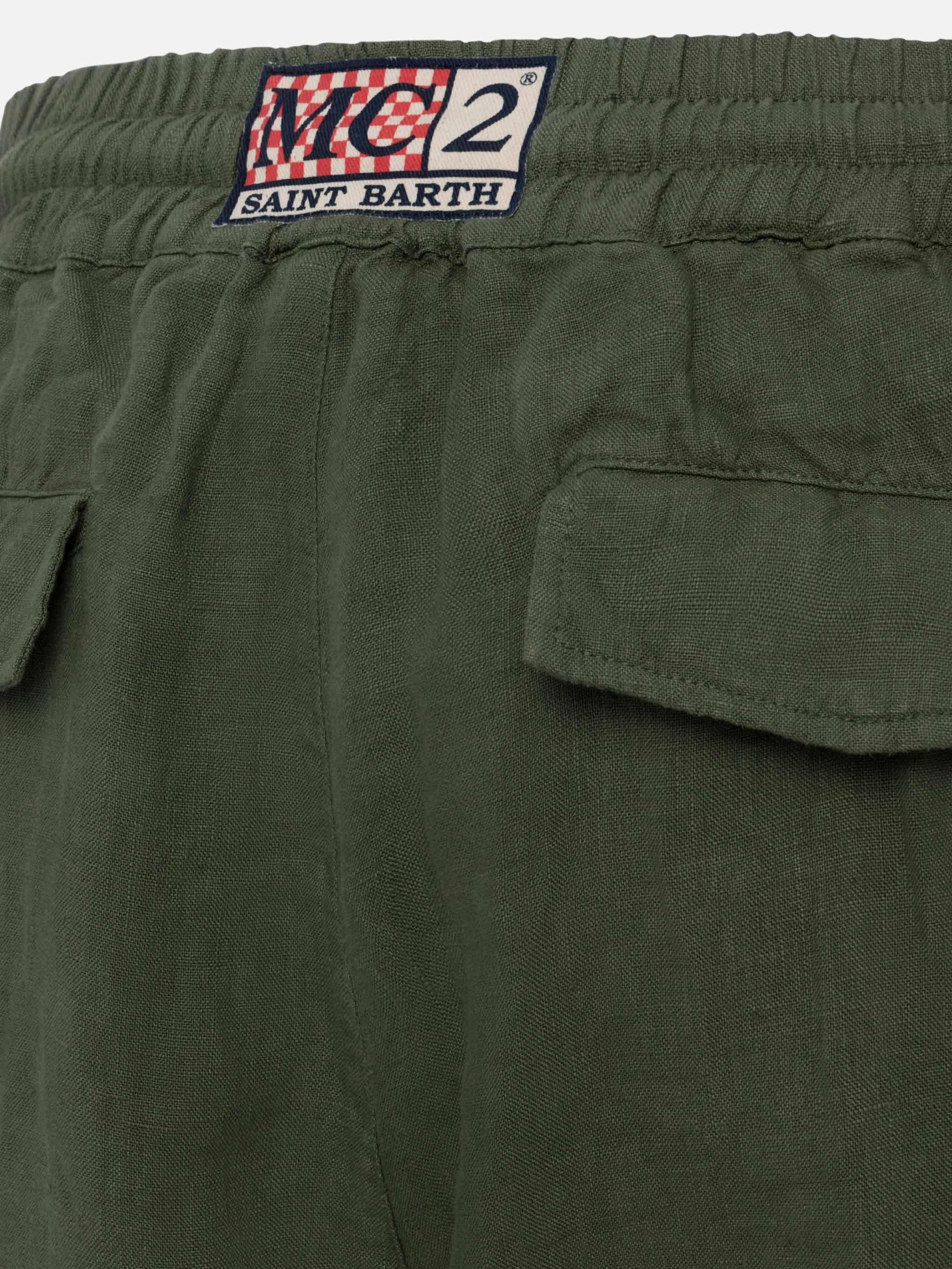 Calais legergroene linnen broek met trekkoord