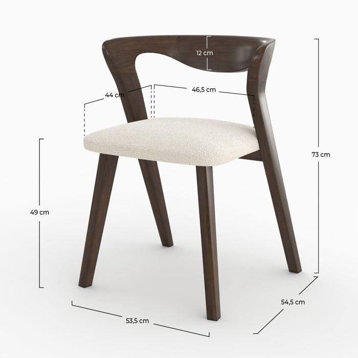 Chaise en bois d'hévéa foncé et tissu bouclé crème - Vega - Rendez-Vous Déco